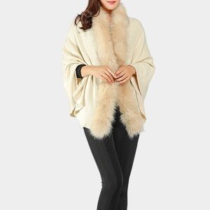 Faux Fur Ivory & Cream Cape Poncho